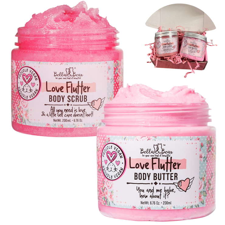 Love Flutter Gift Set | Body Scrub | Body Butter | Valentines Gift x 6