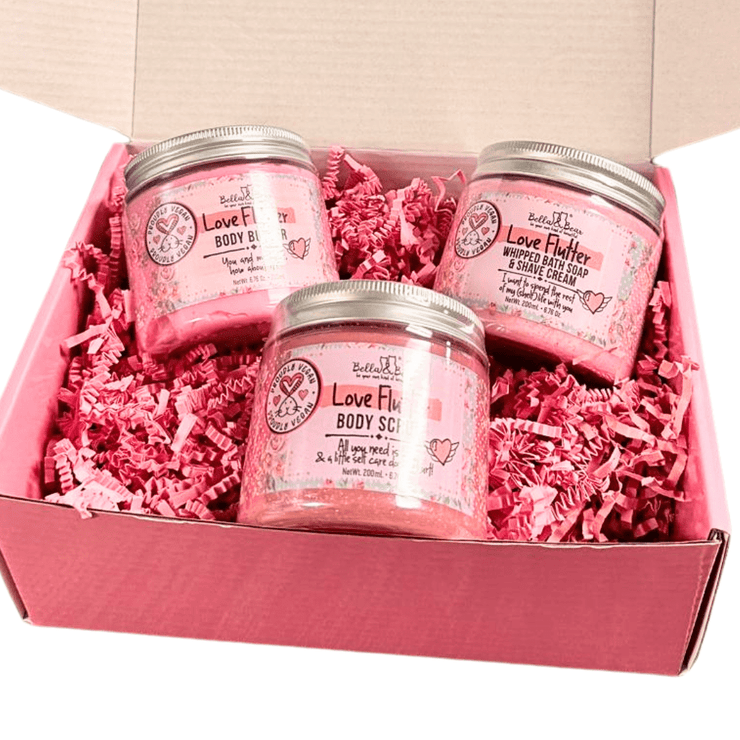 Bella and Bear Bath & Body Care Love Flutter Gift Set | Body Scrub | Bath Soap | Body Butter - Valentines Gift Set x6