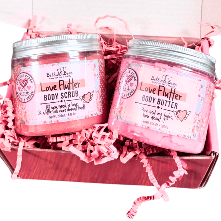 Bella and Bear Bath & Body Care Love Flutter Gift Set | Body Scrub | Body Butter | Valentines Gift x 6